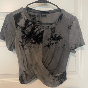 SHEIN Black and Gray Tie-Dye Crop Top